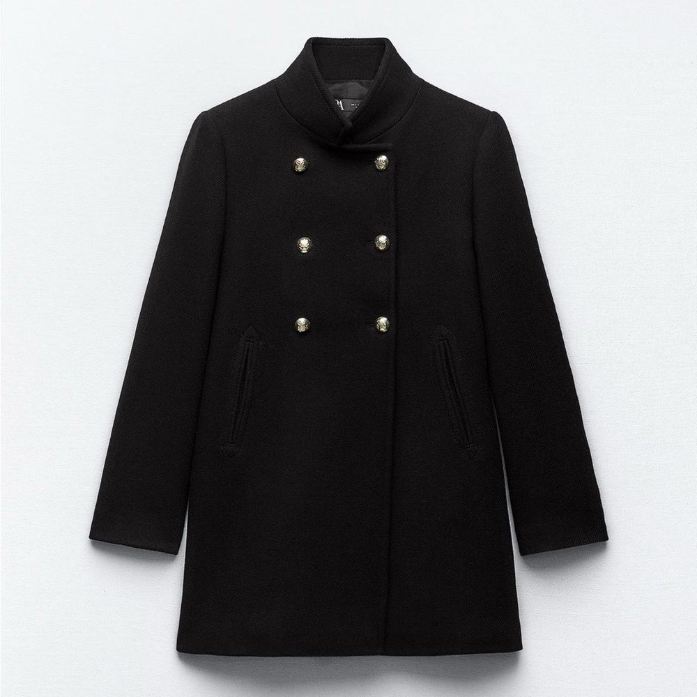 Zara Black Double-Breasted Pea Coat